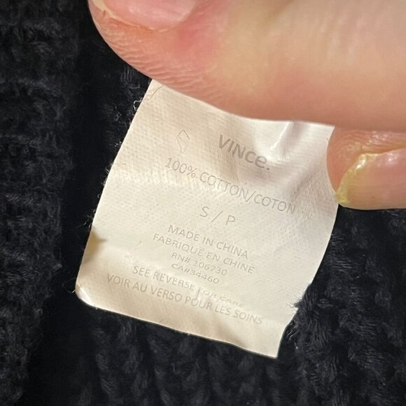 Vince Cotton Ribbed Knit Dropped Shoulder V-Neck Chunky Knit Sweater Black Small - Picture 5 of 7